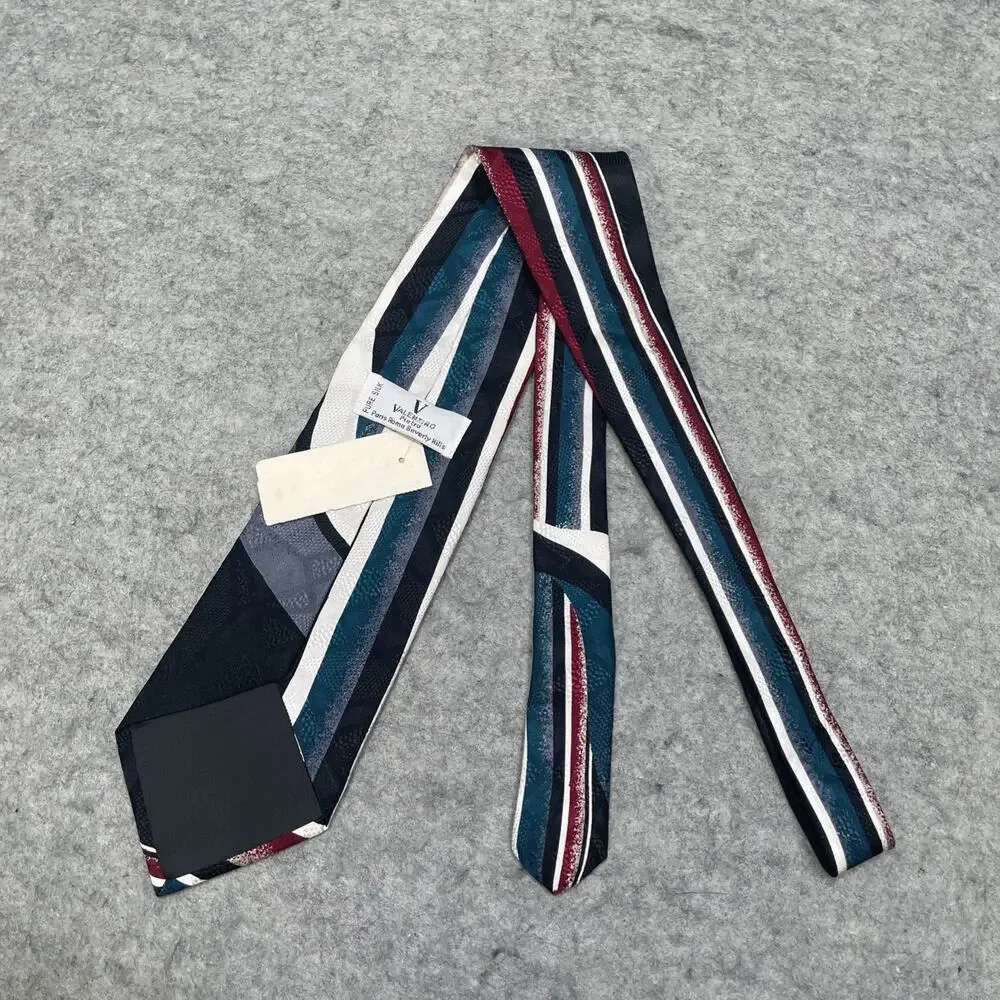 New Vtg Valentino Pietro Men Silk Tie Blue Beige Abstract Geometric Italy 58”x4”